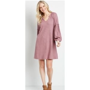 Maurices Ribbed Blouson Sleeve Shift Dress Pink Size XS